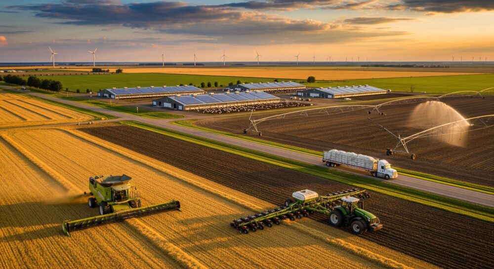 Área de agronegócio grande e descampada.